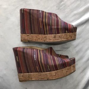 Chinese laundry fabric and cork wedges